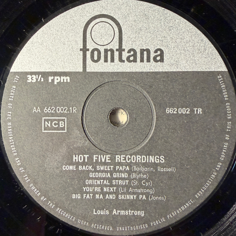 Louis Armstrong ‎– Hot Five Recordings (Голландия) 10" Т