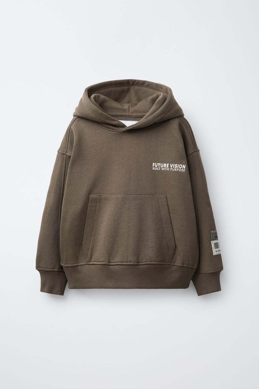 ZARA КОМПЛЕКТ ИЗ ТОЛСТОВКИ С КАПЮШОНОМ И БРЮК-ДЖОГГЕРОВ С НАШИВКАМИ, КОРИЧНЕВЫЙ