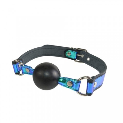 Кляп-шар "Фараон" черный с голографическими вставками синего цвета