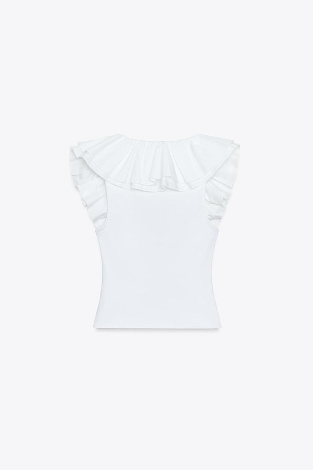 ZARA ТОП С ВОЛАНАМИ, БЕЛЫЙ