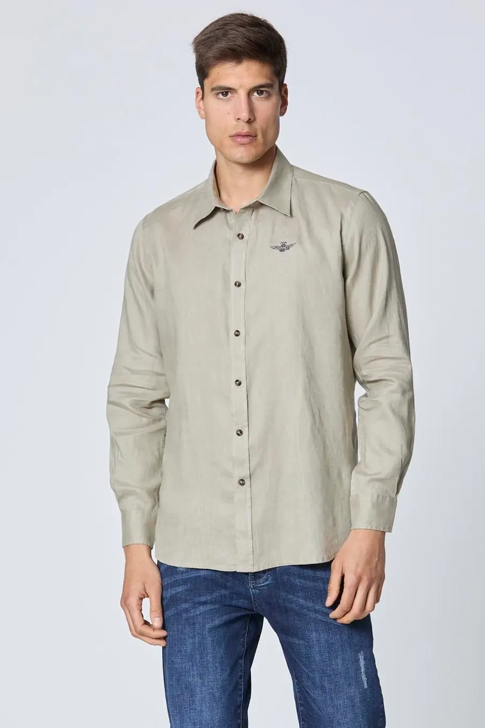 Рубашка муж. AERONAUTICA 1239 шалфей лён