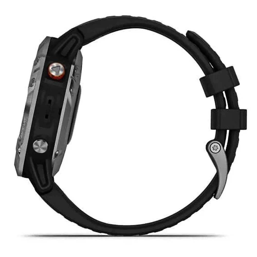 Спортивные наручные часы Garmin Fenix 6 Solar серебристый с черным ремешком 010-02410-00