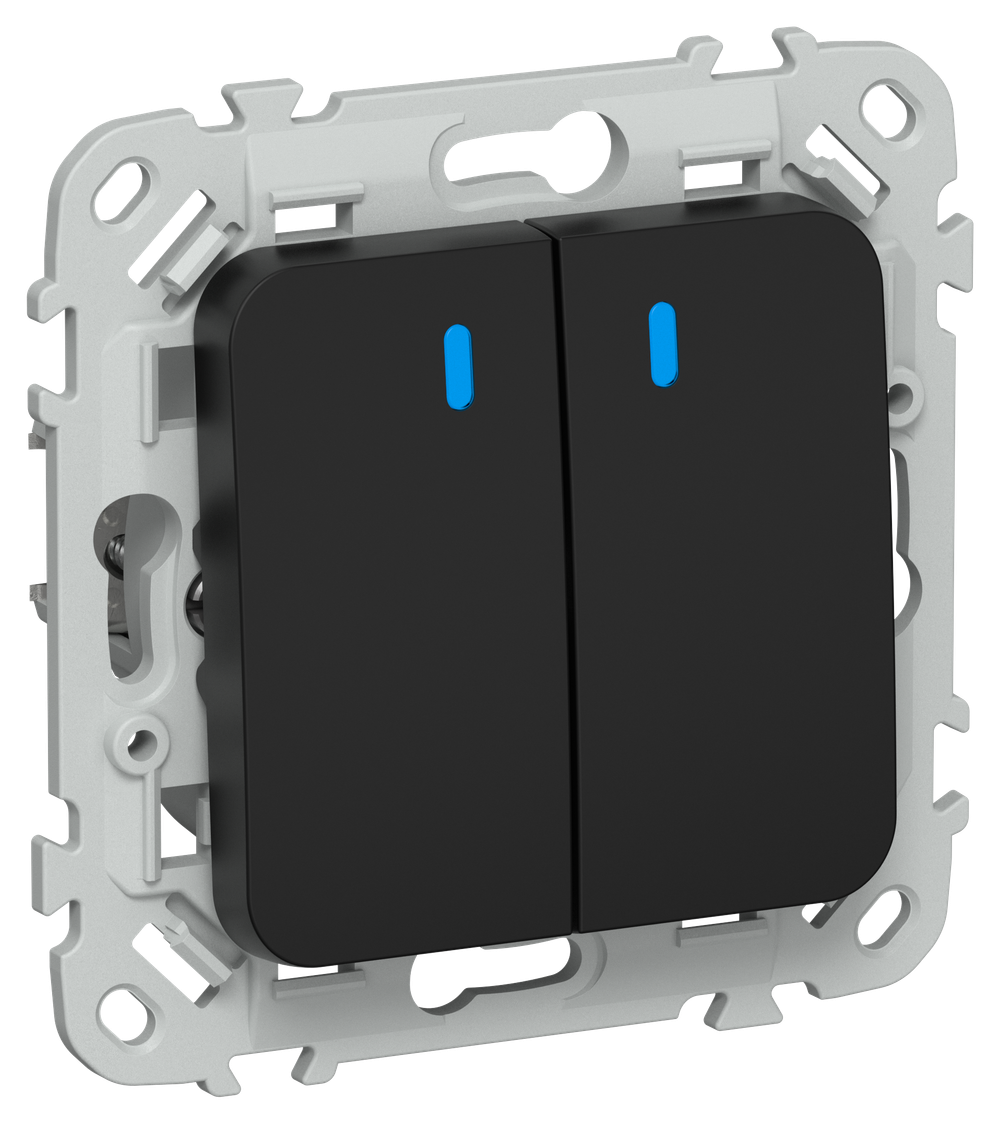 FLITE Выключатель 2-клавишный кнопочный с индикацией 10А ВС12-2-1-ФлЧ черный IEK