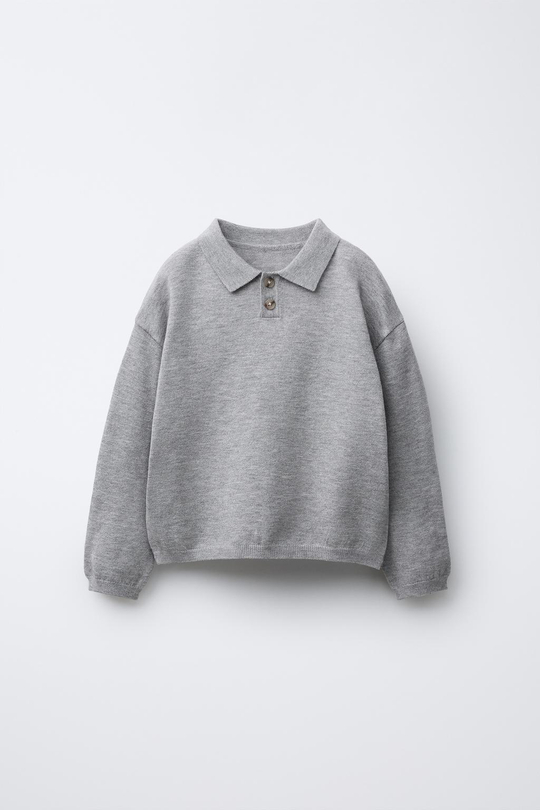 ZARA ТРИКОТАЖНЫЙ ДЖЕМПЕР ПОЛО, СЕРЫЙ МЕЛАНЖ