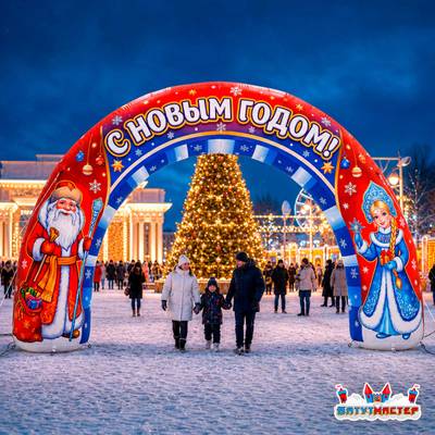 Надувная новогодняя арка «Новогодняя ночь», 6×0,9×3,5 м