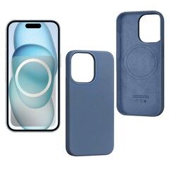 Силиконовый чехол (MagSafe + анимация NFC) Silicon Case для iPhone 15 Pro (6.1") (Бледно-синий) с магнитом Premium