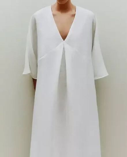 ZARA HOME ЛЬНЯНАЯ НОЧНАЯ РУБАШКА, БЕЛЫЙ