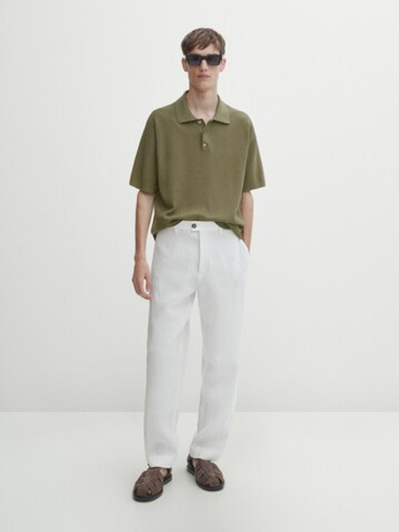 Massimo Dutti Трикотажное поло с короткими рукавами, цвет морской волны