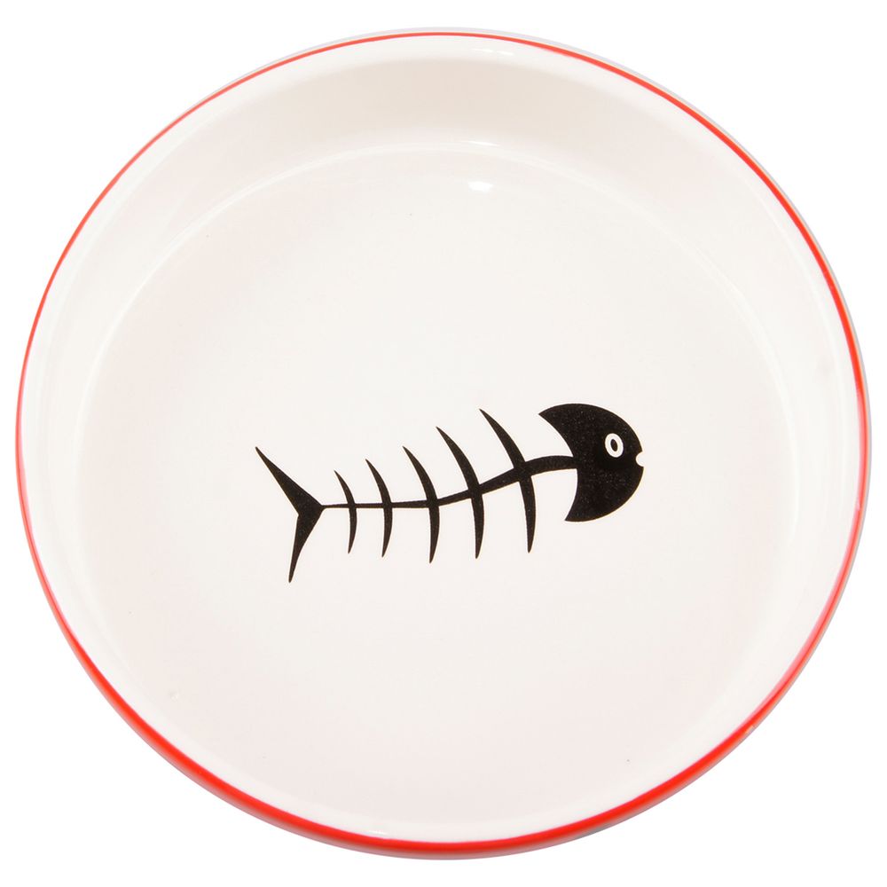 Миска керамическая КерамикАрт для кошек, 300 мл красно-белая с рыбками Миска керамическая КерамикАрт для кошек, 300 мл красно-белая с рыбками