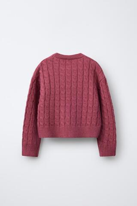 ZARA СВИТЕР С УЗОРОМ «КОСЫ», МАЛИНОВЫЙ