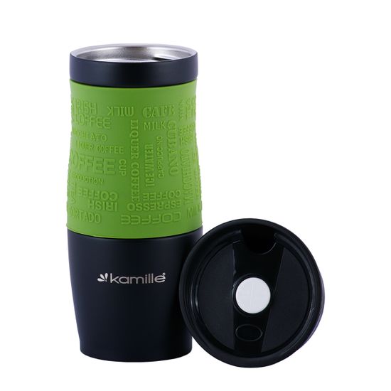 Термокружка 380 мл. из нержавеющей стали Kamille KM 2069A с TPR-вставкой