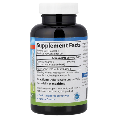 Carlson, цейлонская корица, 90 капсул (500 мг в 1 капсуле)