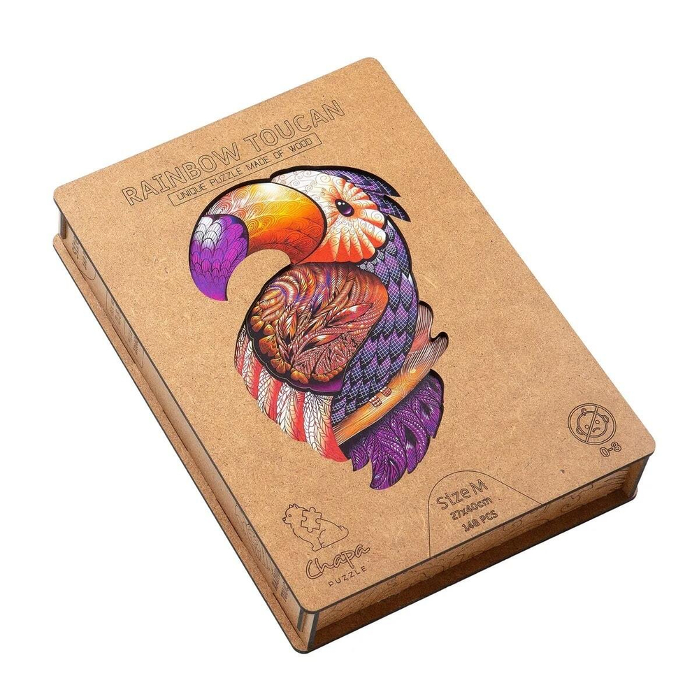 Радужный тукан Chapa - Деревянные пазлы разной формы, уникальные картины которые вы собираете сами