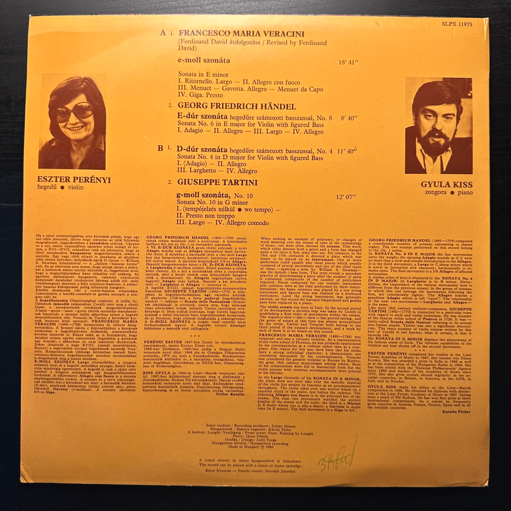 Гендель, Тартини, Верачини - Сонаты для скрипки (Венгрия 1980г.)