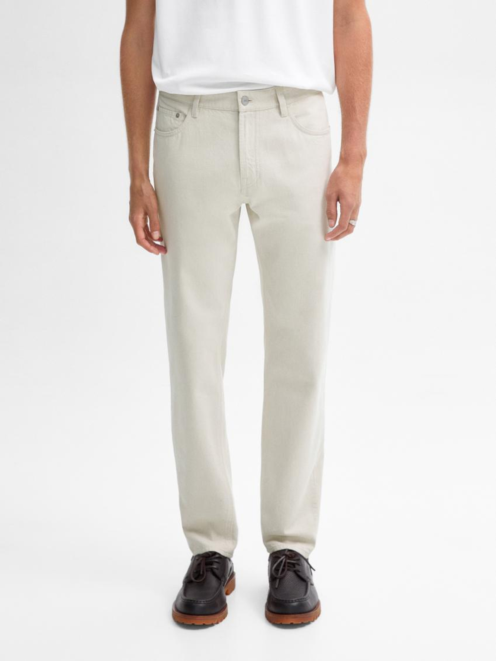 Massimo Dutti Зауженные джинсы из хлопковой джинсовой ткани, натуральный кремовый