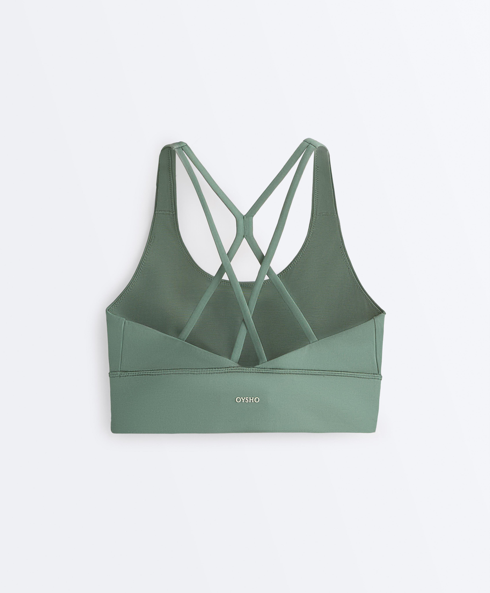 Oysho Спортивный бюстгальтер с бретелями на спине, темно-зеленый