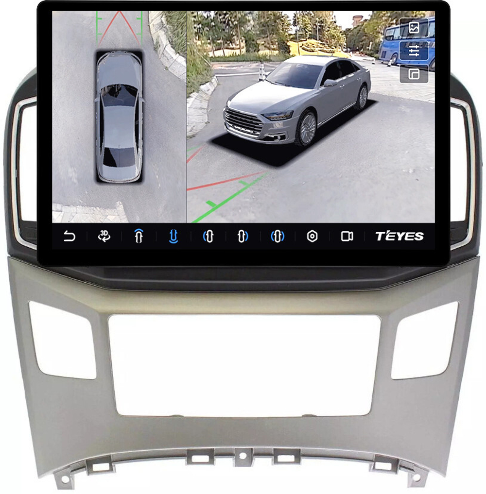 Магнитола для Hyundai H1, Grand Starex 2015-2022 (ШГУ монохром) - Teyes CC3-2K-360 монитор 13" 2K QLED на Android 10, 6Гб+128Гб, CarPlay, 4G SIM-слот, 4 камеры в комплекте