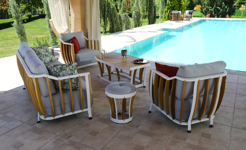 Комплект Storm Seating Set. Диван + 2 Кресла + Стол. Алюминий, ироко. Поставка 45 дней.