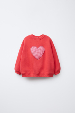 ZARA ТОЛСТОВКА С НАШИВКОЙ «СЕРДЦЕ», КРАСНЫЙ