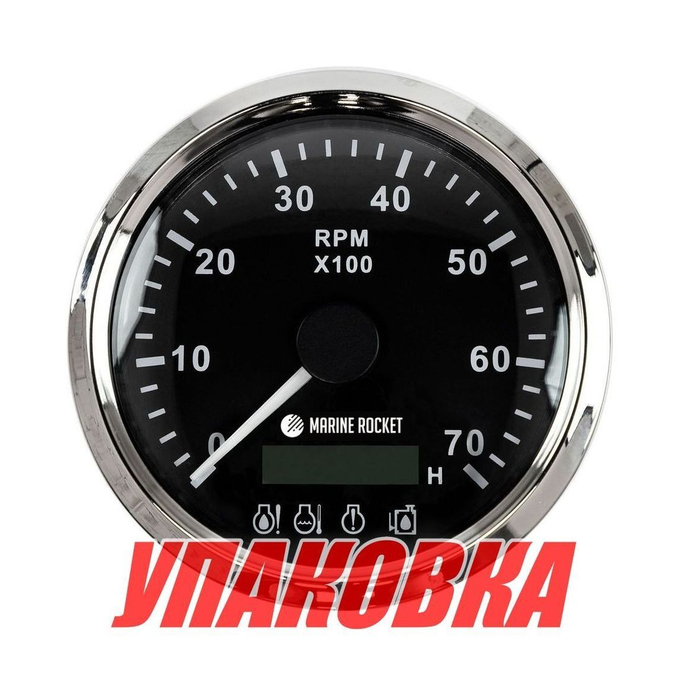 Тахометр 0-7000 об/мин с аварийной сигнализацией делитель 1-10, черный циферблат, нержавеющий ободок, Marine Rocket (упаковка из 10 шт.)