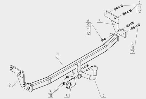 Фаркоп для Hyundai Solaris 2017-2022, Solaris HS 2024- Тип шара: A. Нагрузки: 1000/50 кг, HY 30