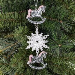 GAEM Украшение новогоднеe подвеска"Снежинка с лошадками", L6,5 W0,5 H18 см