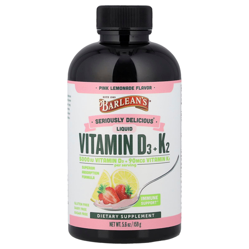 Barlean's, Seriously Delicious®, жидкие витамины D3 и K2, со вкусом розового лимонада, 159 г (5,6 унции)