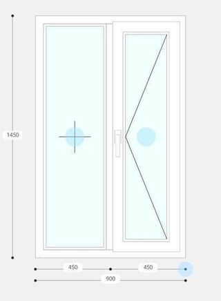 Окно 0,9х1,45 м двойное остекление 2-секционное с одной открывающейся створкой
