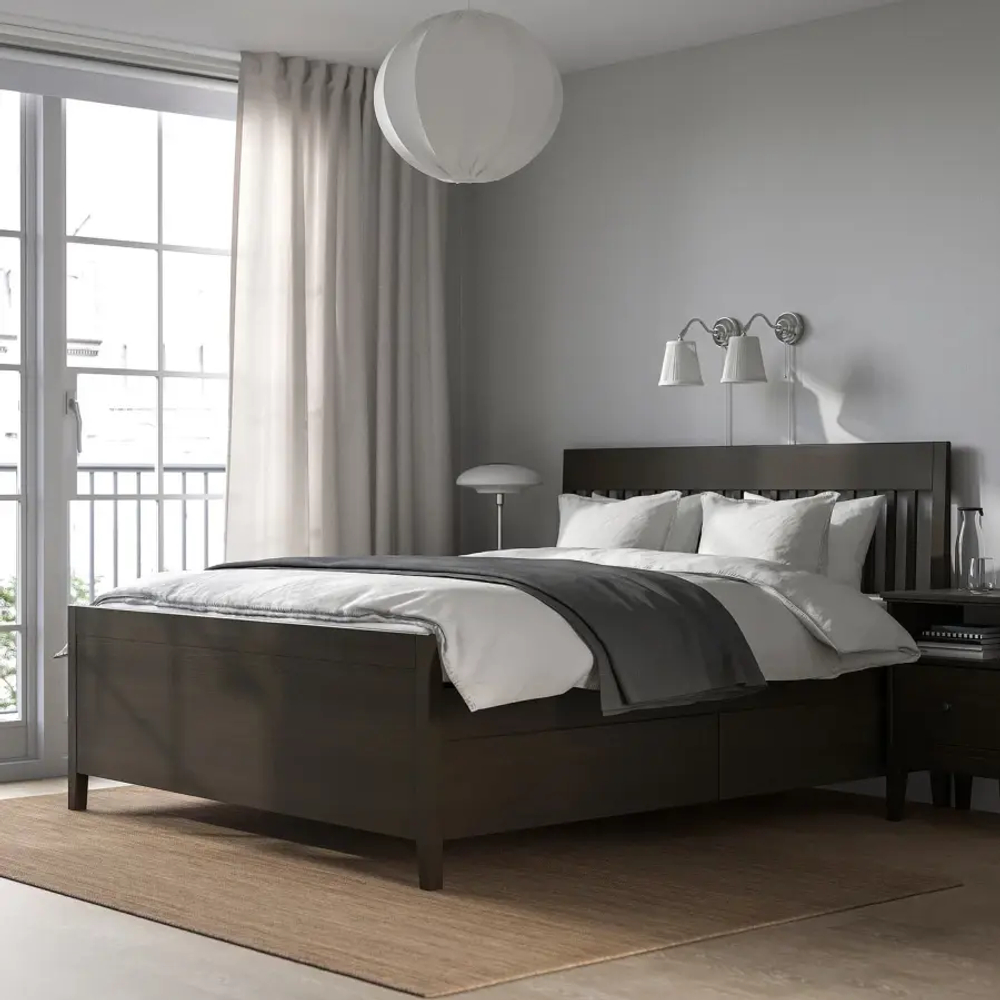 Каркас кровати с ящиками - IKEA IDANÄS/IDANAS, 200х160 см, темно-коричневый, ИДАНЭС ИКЕА