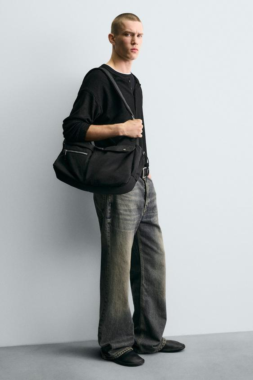ZARA ТЕХНИЧЕСКАЯ СУМКА С МНОЖЕСТВОМ КАРМАНОВ, ЧЕРНЫЙ
