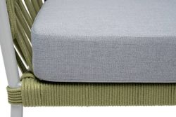 "Диего" диван 2-местный плетеный из роупа, каркас алюминий светло-серый (RAL7035) муар, роуп салатовый меланж круглый, ткань светло-серая