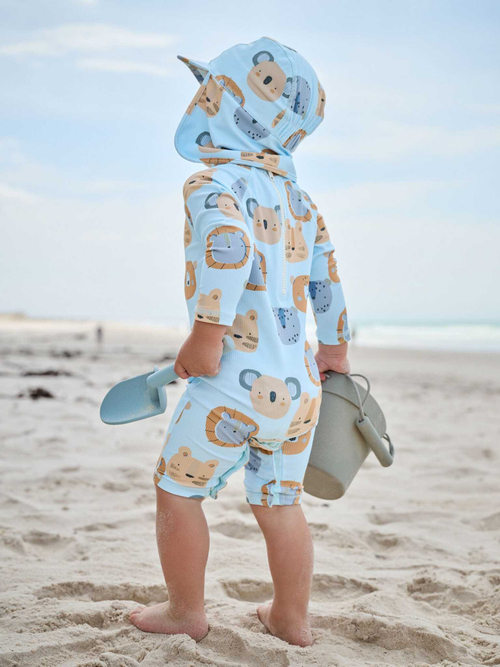 Костюм плавательный слитный и кепка в комплекте для мальчика Next E22-291, Голубой