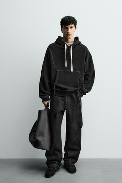 ZARA ХУДИ С КОНТРАСТНОЙ ПРОШИВКОЙ, ЧЕРНЫЙ