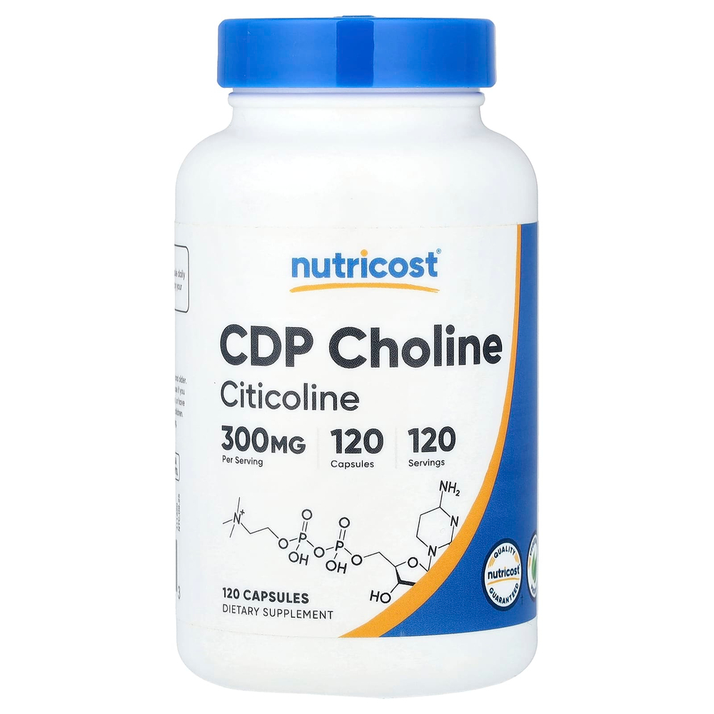 Nutricost, CDP Choline, цитиколин, 300 мг, 120 капсул
