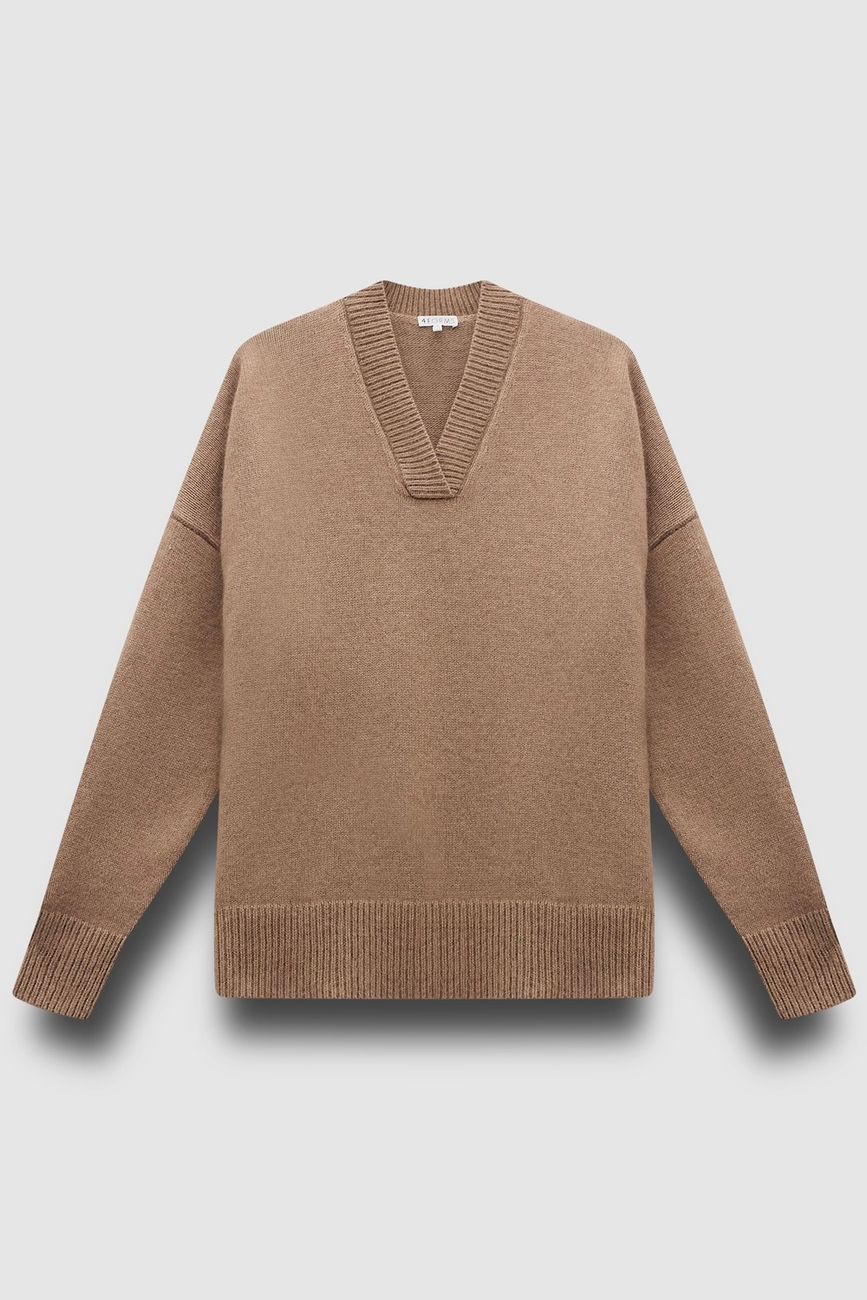 Джемпер вязаный из премиальной шерсти, бежевый