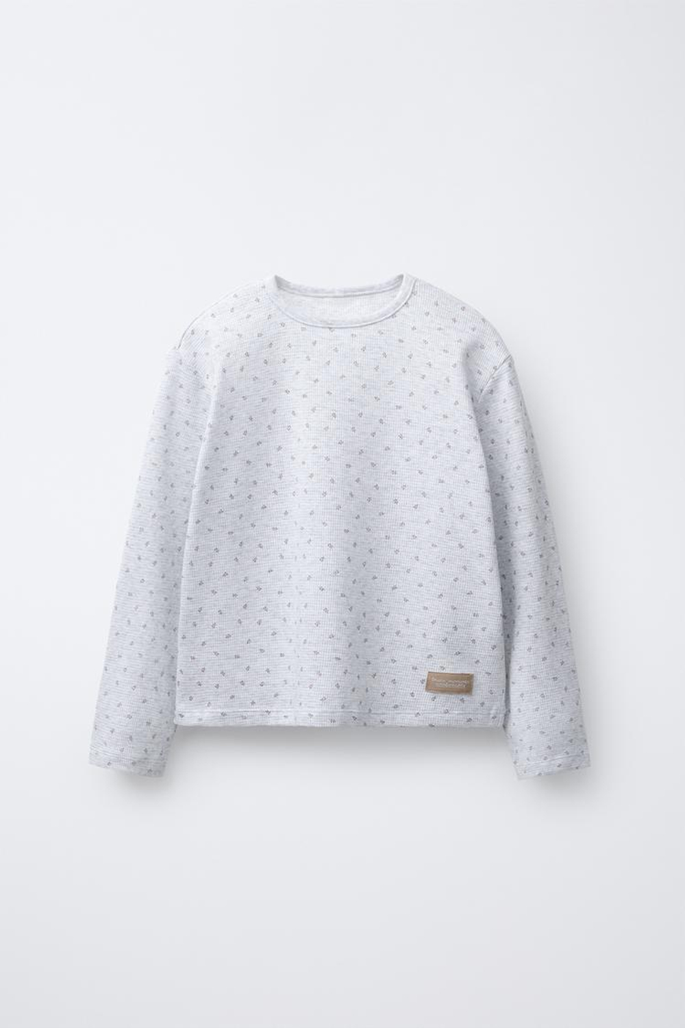 ZARA ВАФЕЛЬНАЯ ПИЖАМА С ЦВЕТОЧНЫМ ПРИНТОМ, СЕРЫЙ МЕЛАНЖ