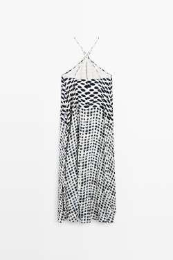 Massimo Dutti Расклешенное платье миди с принтом, белый