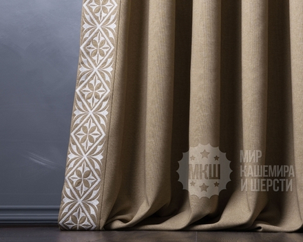 Готовые люксовые шторы с вышивкой ДЮПОНН (арт. BL01-247-01) - (200х280)х2 см. - горчичные