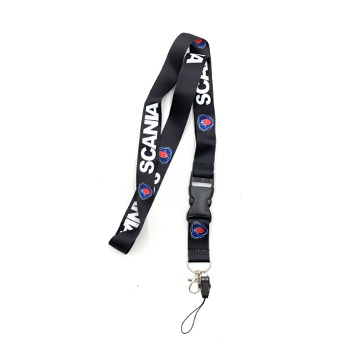 Шнурок на шею SCANIA (СКАНИЯ). Ланъярд для ключей, бейджа, телефона. Черный цвет с белым лого.