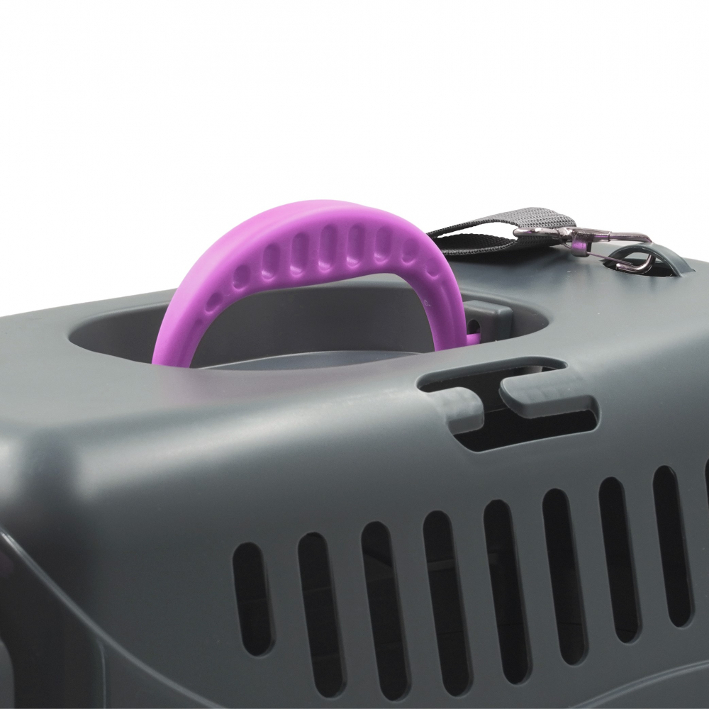 Переноска ZOOSET с металлической дверцей и ремнем, серая/сиреневая - (S) 42х29х29,5 см