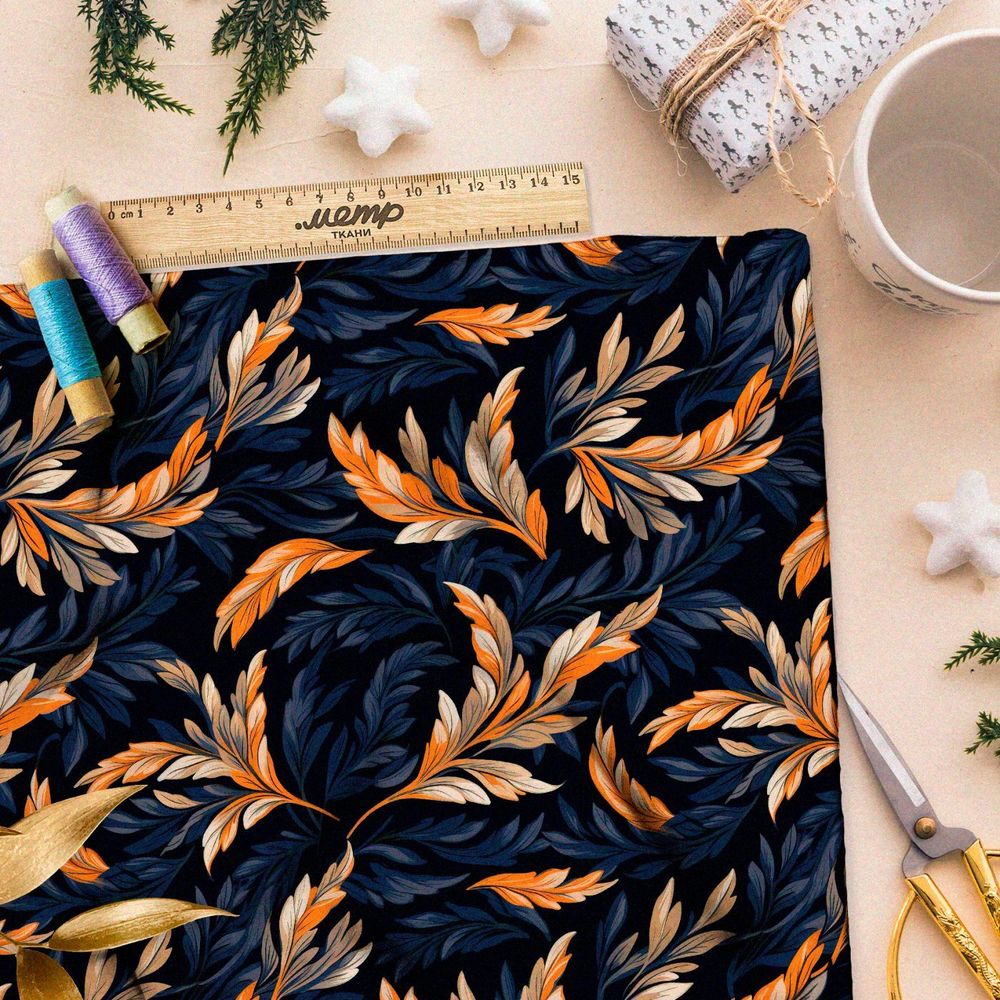 Ткань премиум мембрана фантазийные листья