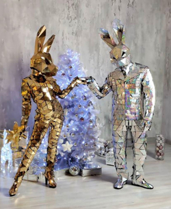 Зеркальный классический костюм с маской голографический пластик