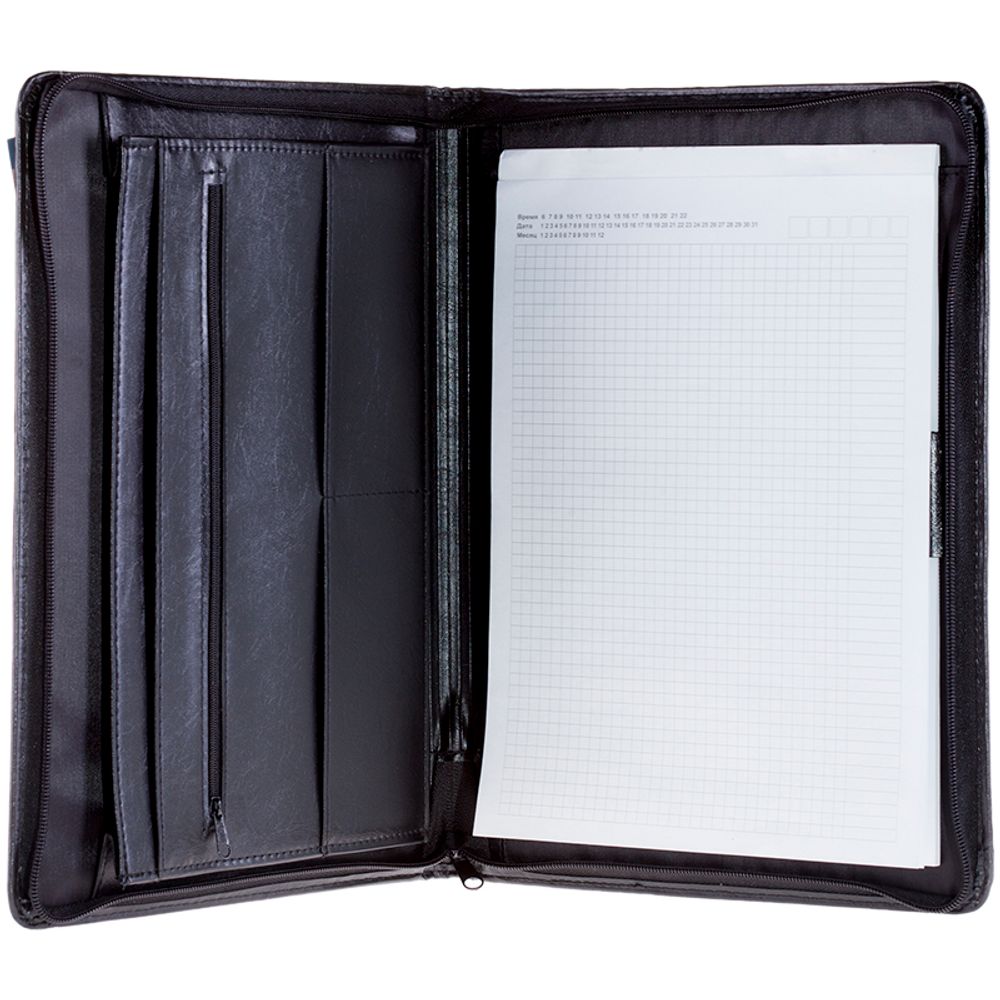 Папка деловая Спейс Siera, кожзам, с блокнотом А4, черная