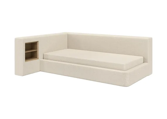 Диван-кровать Cube c нишей M (молочный, букле)