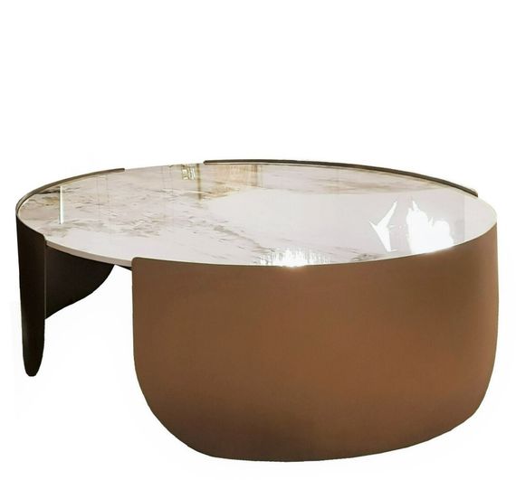 Журнальный столик Stone Antique L, Ø90х30 см, латунь, керамогранит