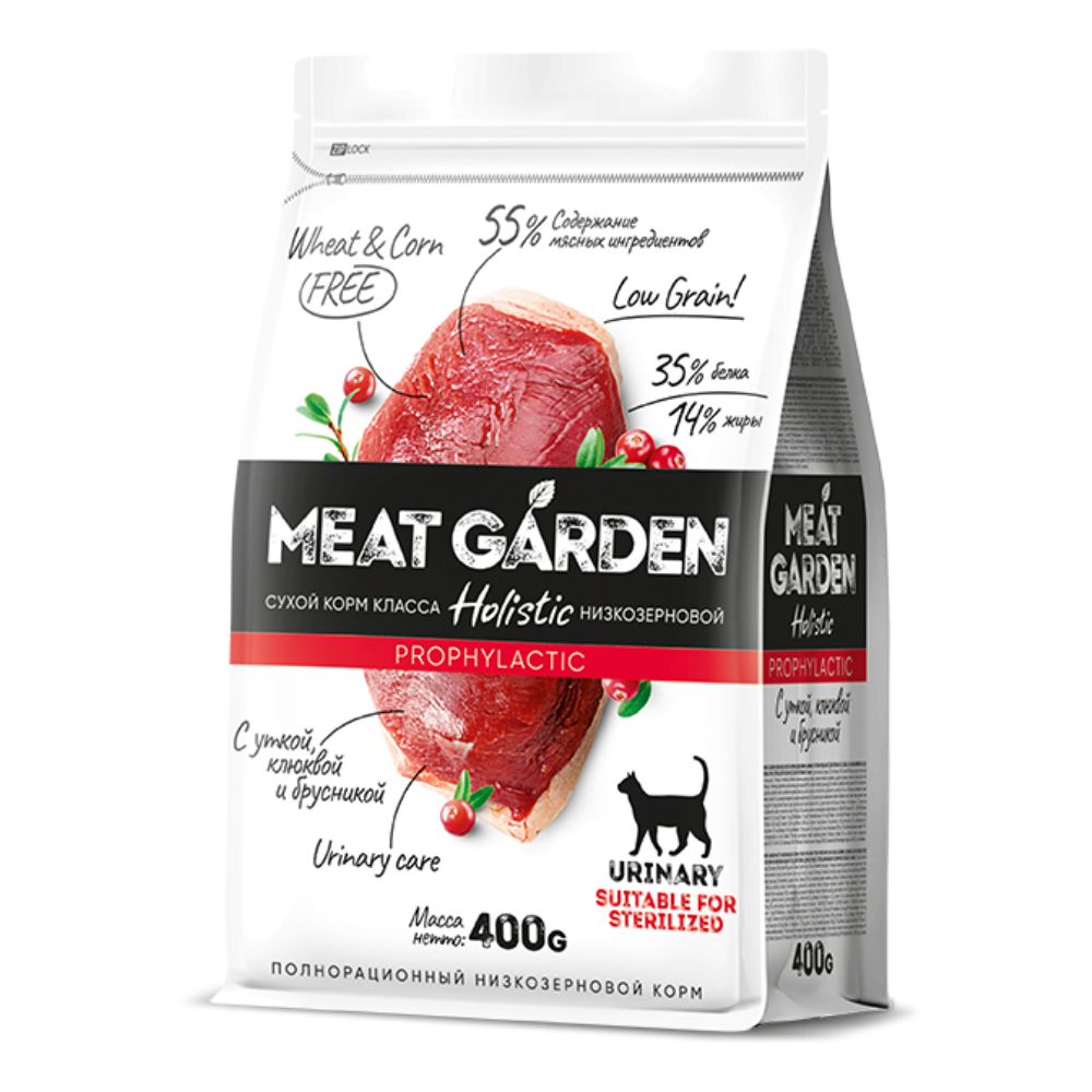 Meat Garden корм сухой для взрослых кошек всех пород брусника, клюква, утка профилактика МКБ