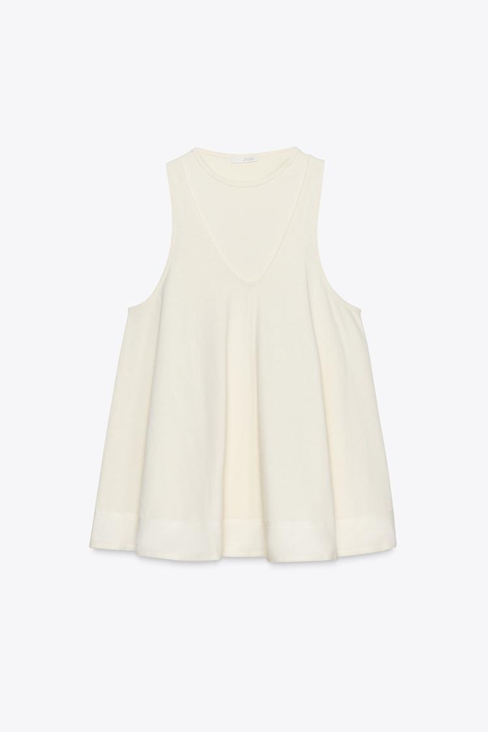 ZARA КОРОТКОЕ КОМБИНИРОВАННОЕ ПЛАТЬЕ, ЭКРЮ