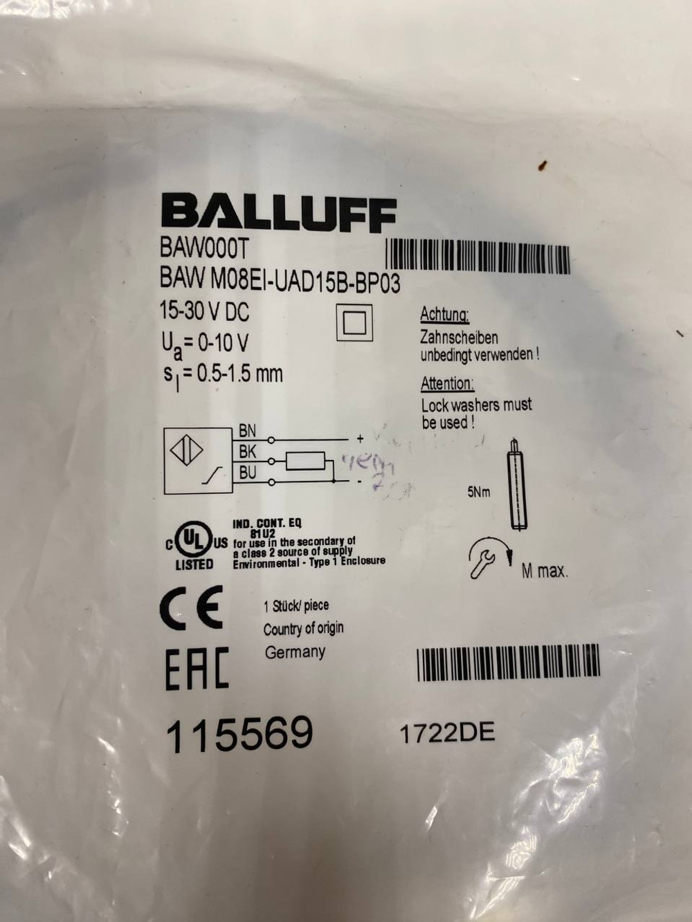 Balluff BAW M08EI-UAD15B-BP03 новое