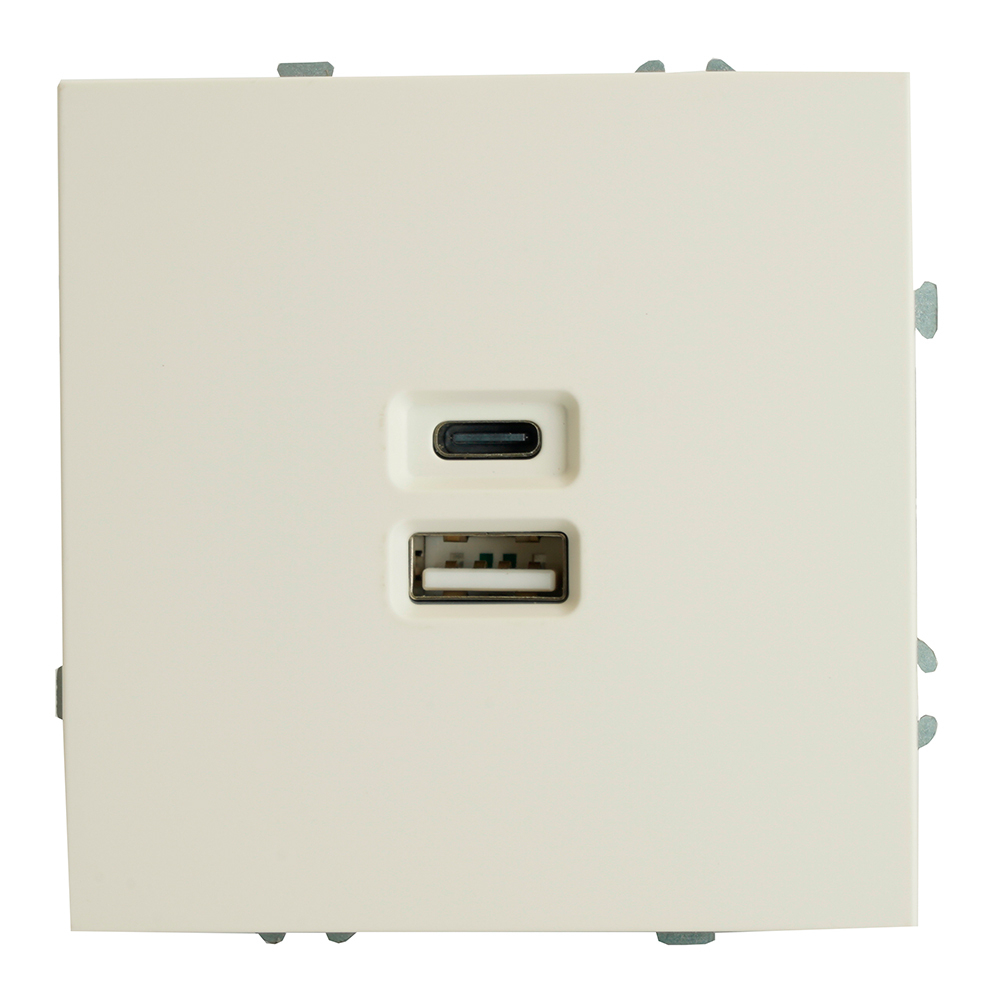 Розетка 2-местная USB + Type C (механизм), STEKKER, 250В, 20W, серия Эмили, RST10-5115-01, белый фарфор, soft touch 49879