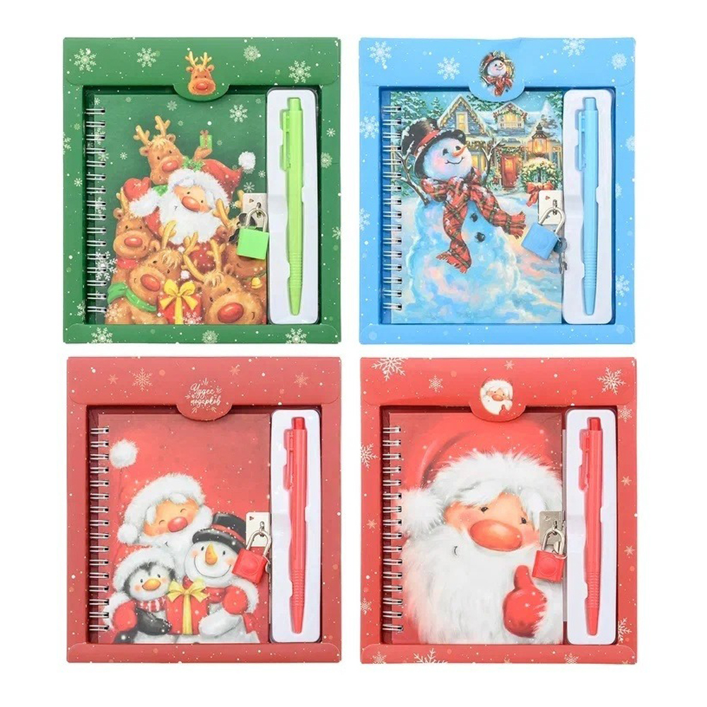 Блокнот детский Basir на замке, с ручкой, формат А6, серия "Зимняя сказка", переплет 7БЦ, 15*11 см, 48 листов, ассорти